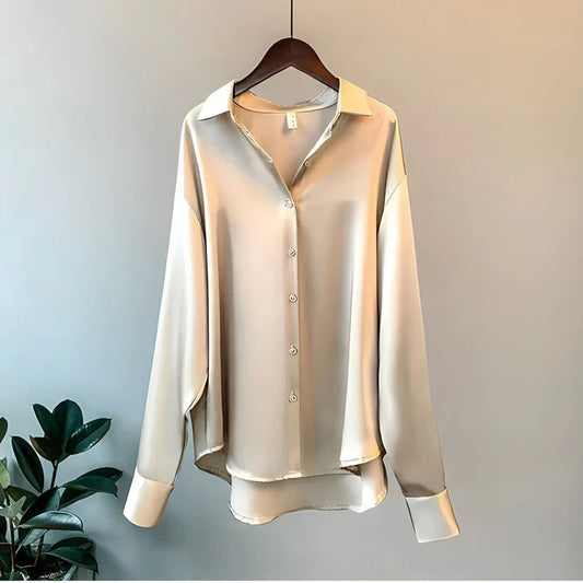 Blusa elegante de manga larga para mujer | Seda satinada