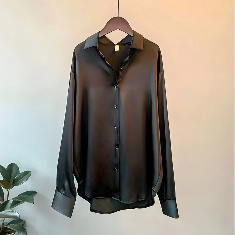 Blusa elegante de manga larga para mujer | Seda satinada