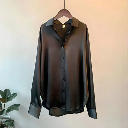 Blusa elegante de manga larga para mujer | Seda satinada