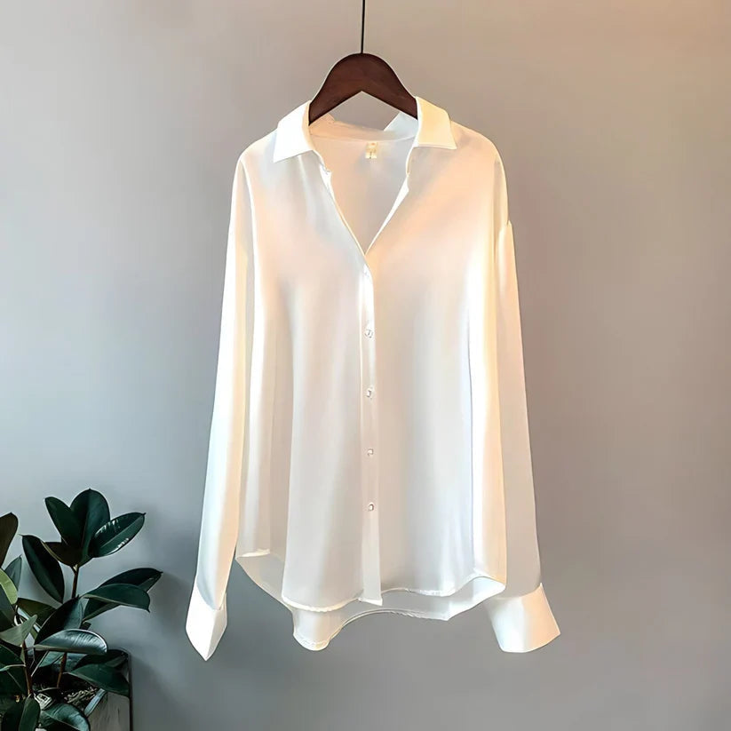 Blusa elegante de manga larga para mujer | Seda satinada
