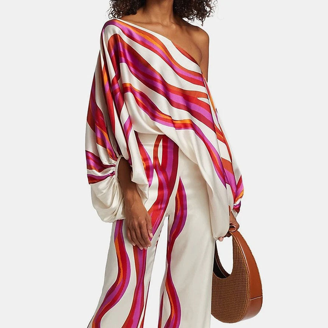 Conjunto elegante de verano con mangas farol | Estampado llamativo