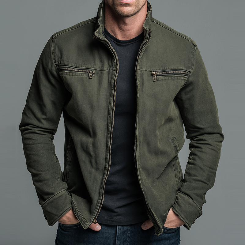 Hombre Chaqueta con Cremallera Vintage | Cuello Alto & Bolsillos con Cremallera | Otoño e Invierno