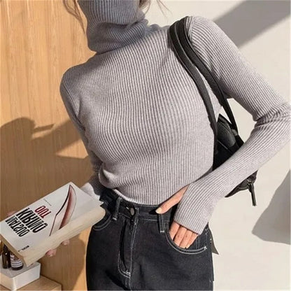 Mujer Jersey de Cuello Alto a Costillas | Corte Ajustado & Tejido Elástico | Otoño e Invierno