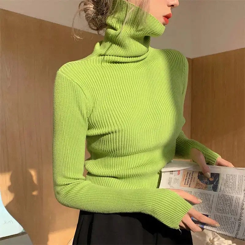 Mujer Jersey de Cuello Alto a Costillas | Corte Ajustado & Tejido Elástico | Otoño e Invierno