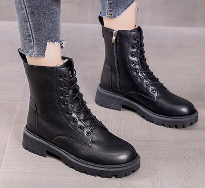 Mujer Botines con Cordones | Cierre de Cremallera Lateral & Suela Gruesa | Otoño e Invierno