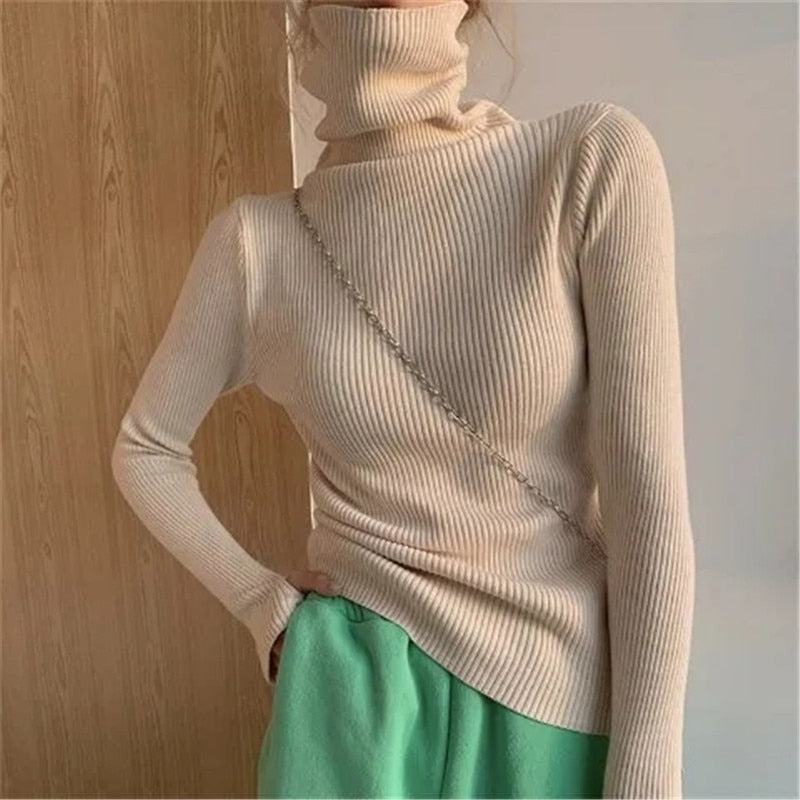 Mujer Jersey de Cuello Alto a Costillas | Corte Ajustado & Tejido Elástico | Otoño e Invierno