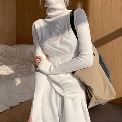 Mujer Jersey de Cuello Alto a Costillas | Corte Ajustado & Tejido Elástico | Otoño e Invierno