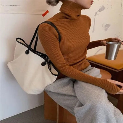 Mujer Jersey de Cuello Alto a Costillas | Corte Ajustado & Tejido Elástico | Otoño e Invierno