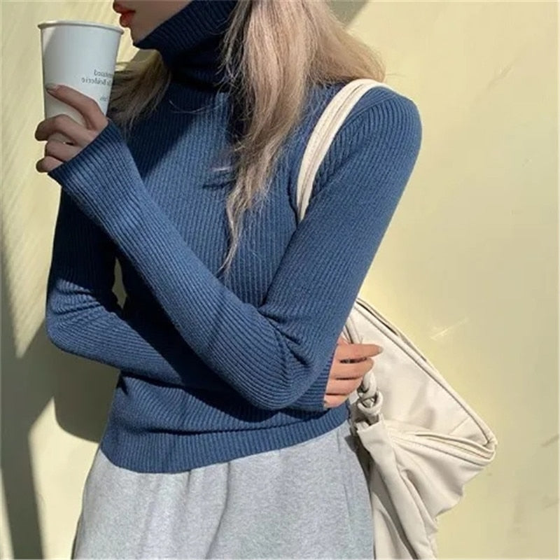 Mujer Jersey de Cuello Alto a Costillas | Corte Ajustado & Tejido Elástico | Otoño e Invierno