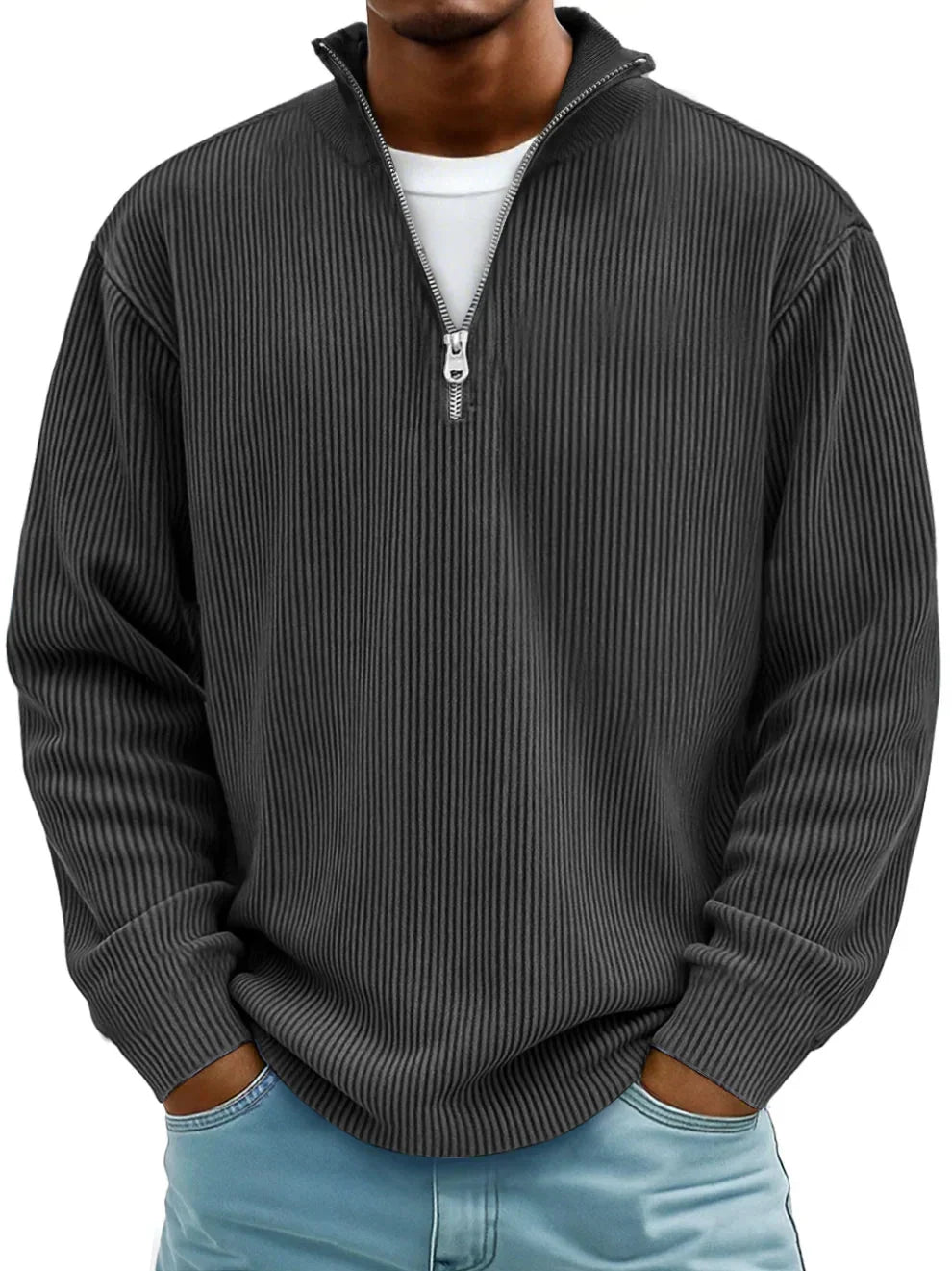 Hombre Jersey de Punto con Media Cremallera | Corte Holgado & Cuello con Cremallera | Uso Diario