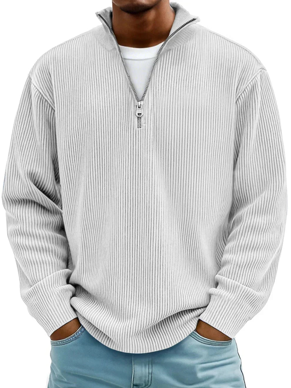 Hombre Jersey de Punto con Media Cremallera | Corte Holgado & Cuello con Cremallera | Uso Diario