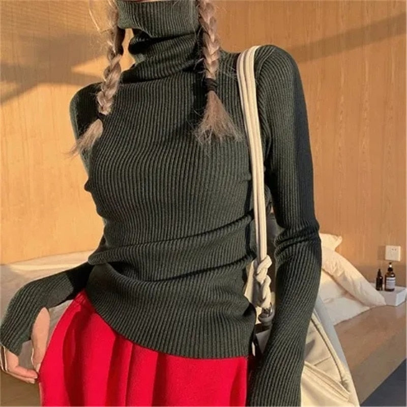 Mujer Jersey de Cuello Alto a Costillas | Corte Ajustado & Tejido Elástico | Otoño e Invierno