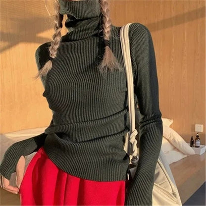 Mujer Jersey de Cuello Alto a Costillas | Corte Ajustado & Tejido Elástico | Otoño e Invierno