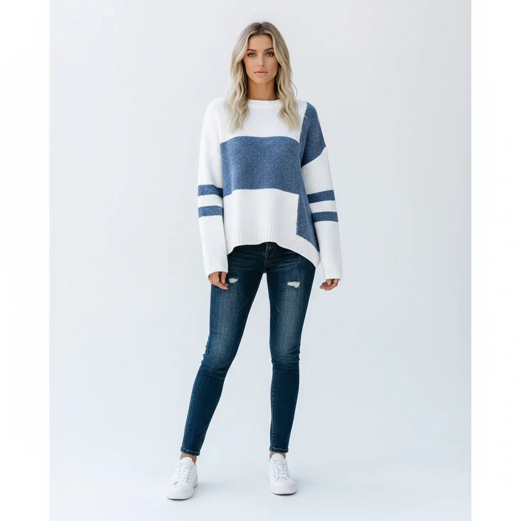 Mujer Jersey de Punto Patchwork | Manga Larga & Cuello Redondo | Otoño e Invierno