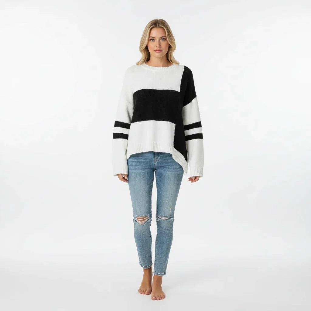 Mujer Jersey de Punto Patchwork | Manga Larga & Cuello Redondo | Otoño e Invierno