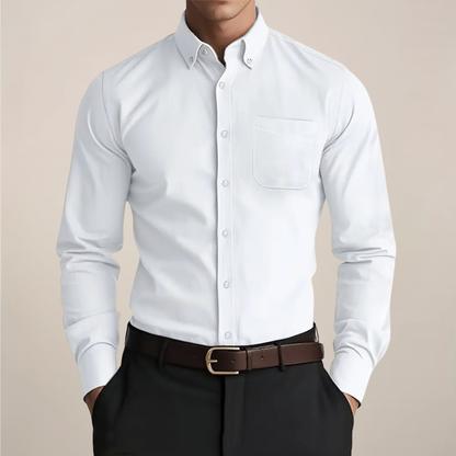 Hombre Camisa de Manga Larga | Bolsillo en el Pecho & Cuello Button-Down | Uso Diario