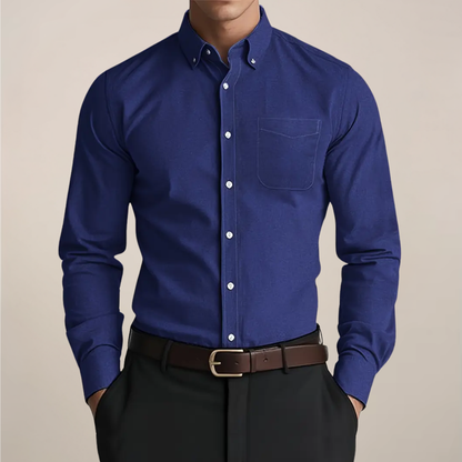 Hombre Camisa de Manga Larga | Bolsillo en el Pecho & Cuello Button-Down | Uso Diario