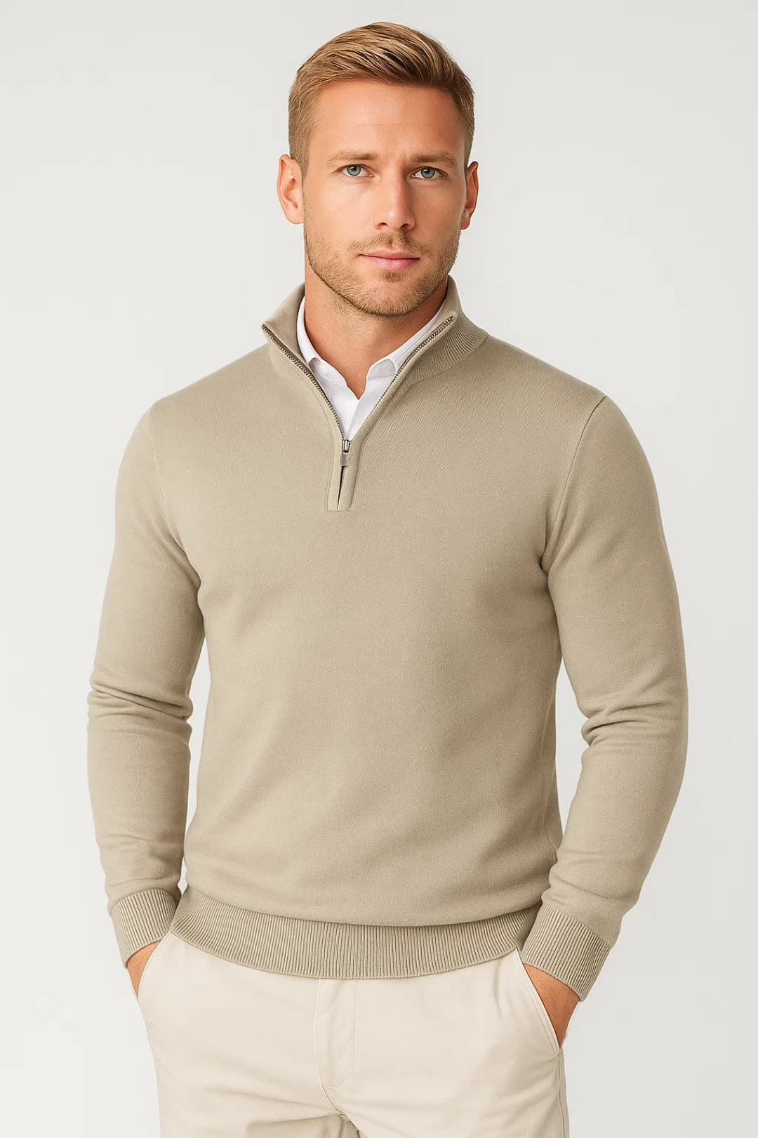 Hombre Jersey con Media Cremallera | Cuello Alto & Corte Regular | Otoño e Invierno