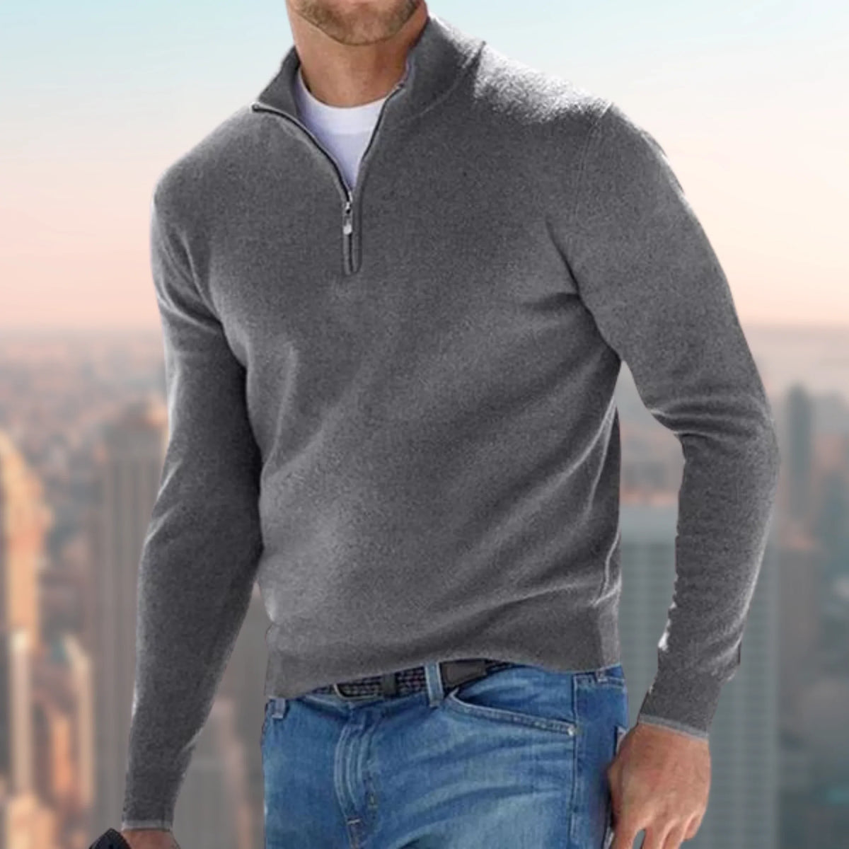 Hombre Jersey Troyer de Punto | Cremallera & Cuello Alto | Uso Diario
