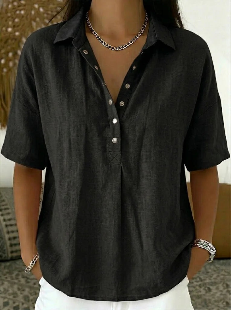 Camisa informal con cuello abotonado para mujer | Tejido ligero y transpirable