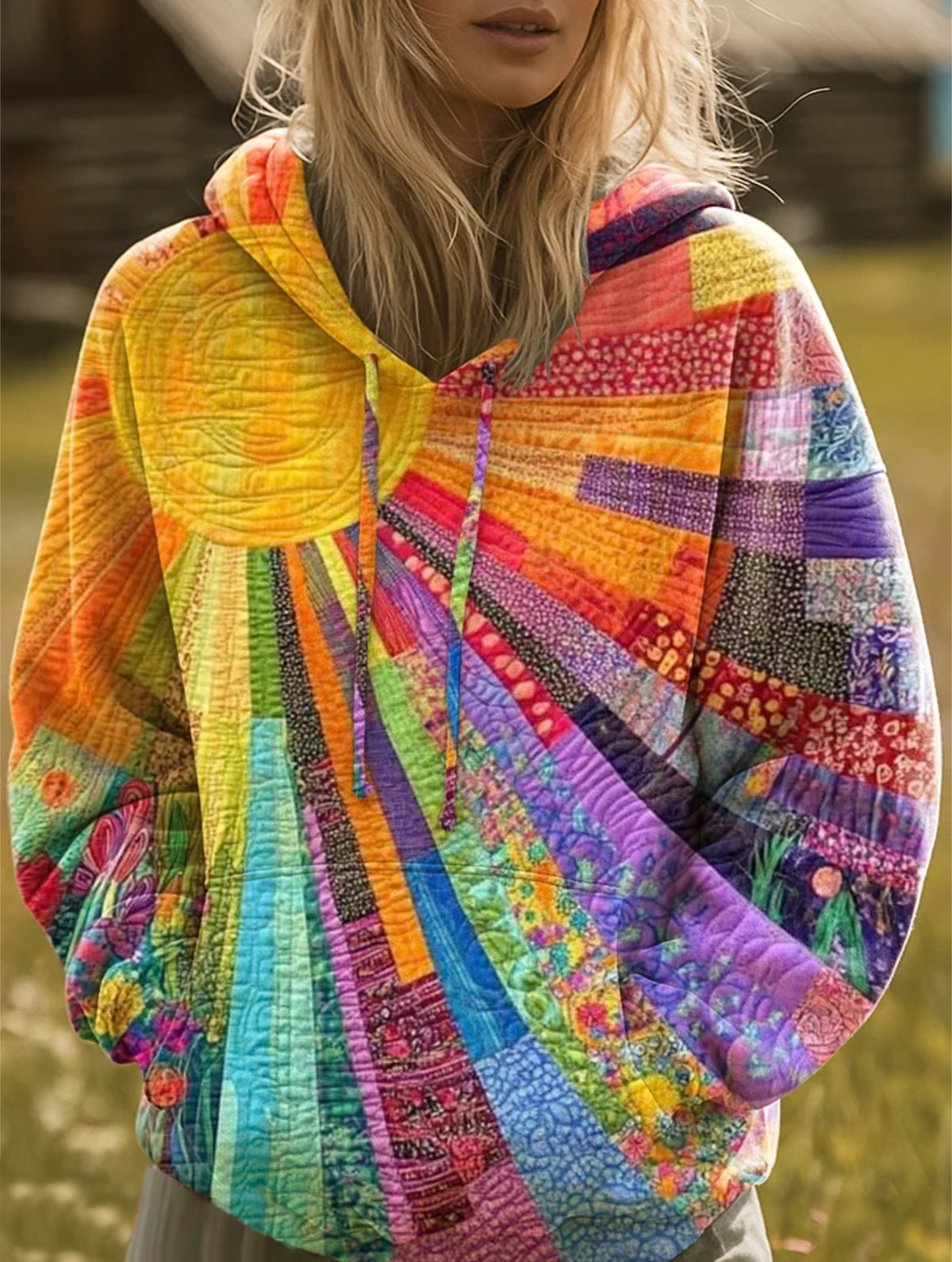 Mujer Sudadera con Capucha Patchwork | Diseño Colorido & Corte Holgado | Uso Diario