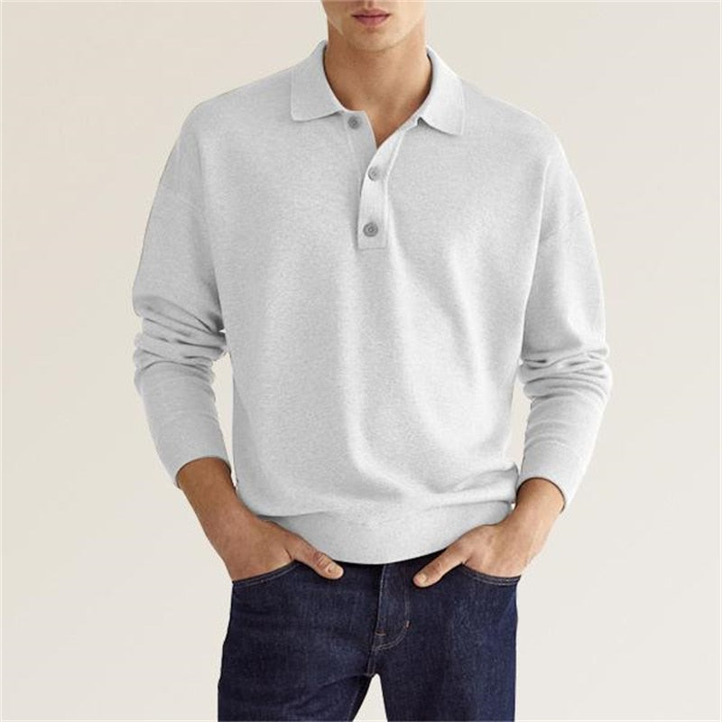 Hombre Polo de Manga Larga | Colletto Clásico & Placa con Botones | Uso Diario