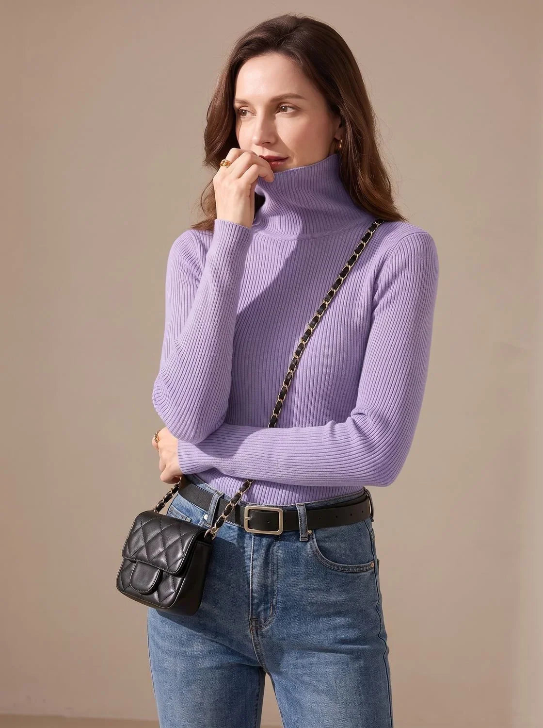 Mujer Jersey de Cuello Alto de Punto | Acanalado & Corte Entallado | Otoño e Invierno
