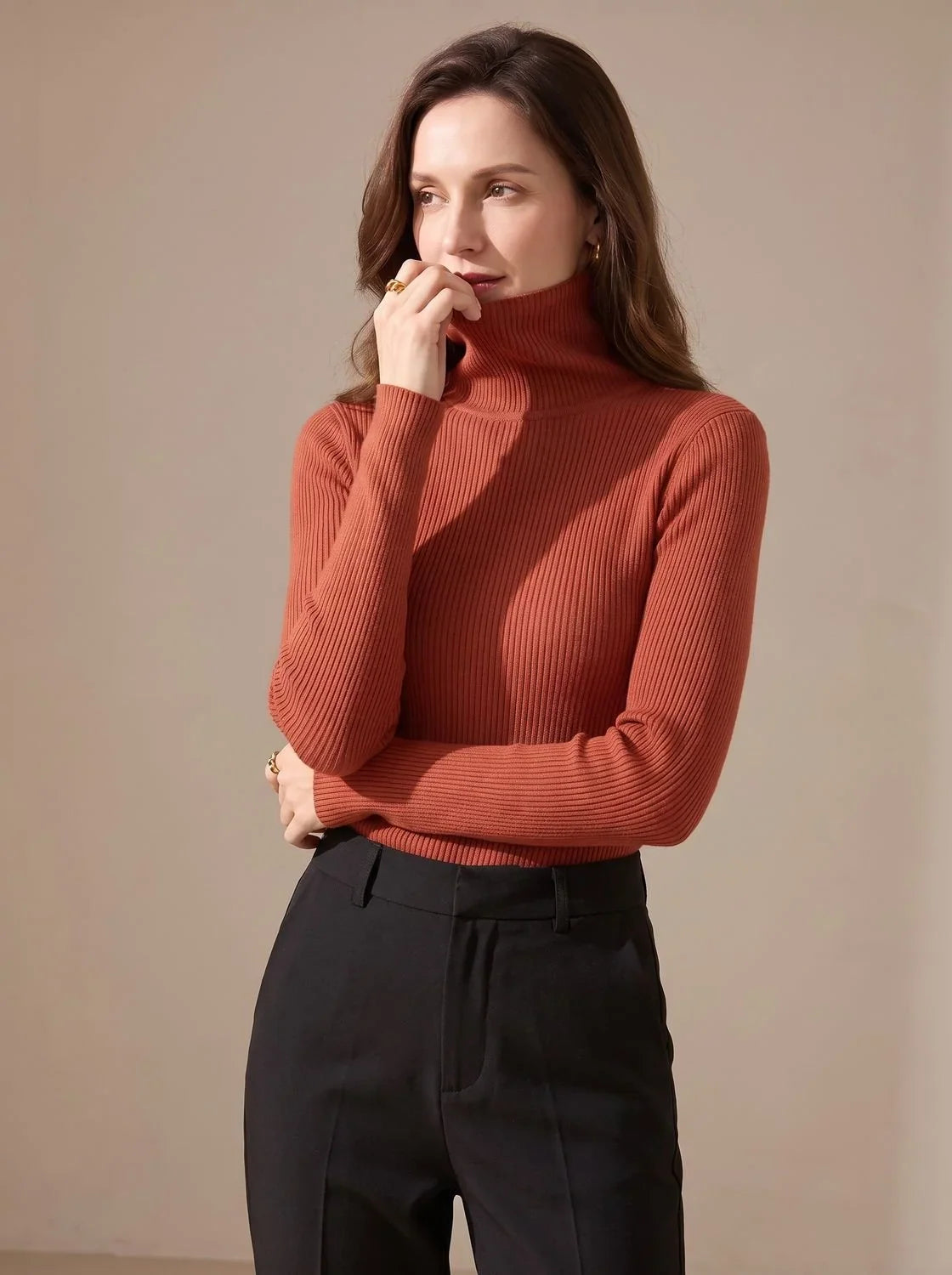 Mujer Jersey de Cuello Alto de Punto | Acanalado & Corte Entallado | Otoño e Invierno