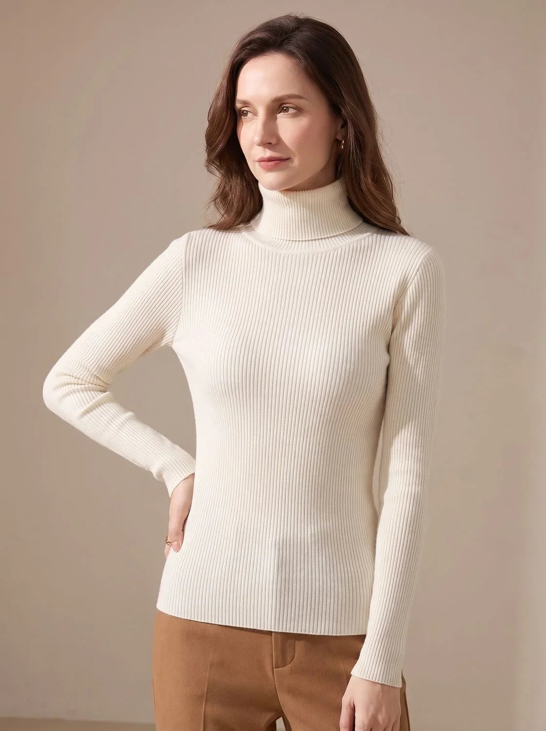 Mujer Jersey de Cuello Alto de Punto | Acanalado & Corte Entallado | Otoño e Invierno