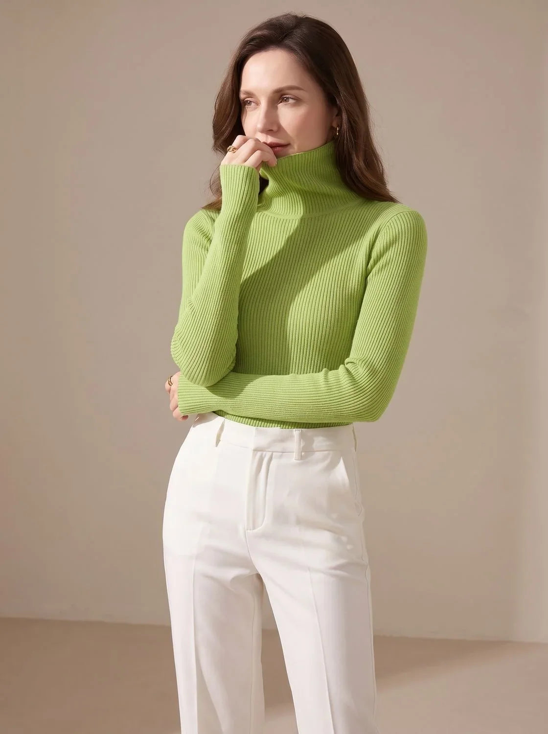 Mujer Jersey de Cuello Alto de Punto | Acanalado & Corte Entallado | Otoño e Invierno