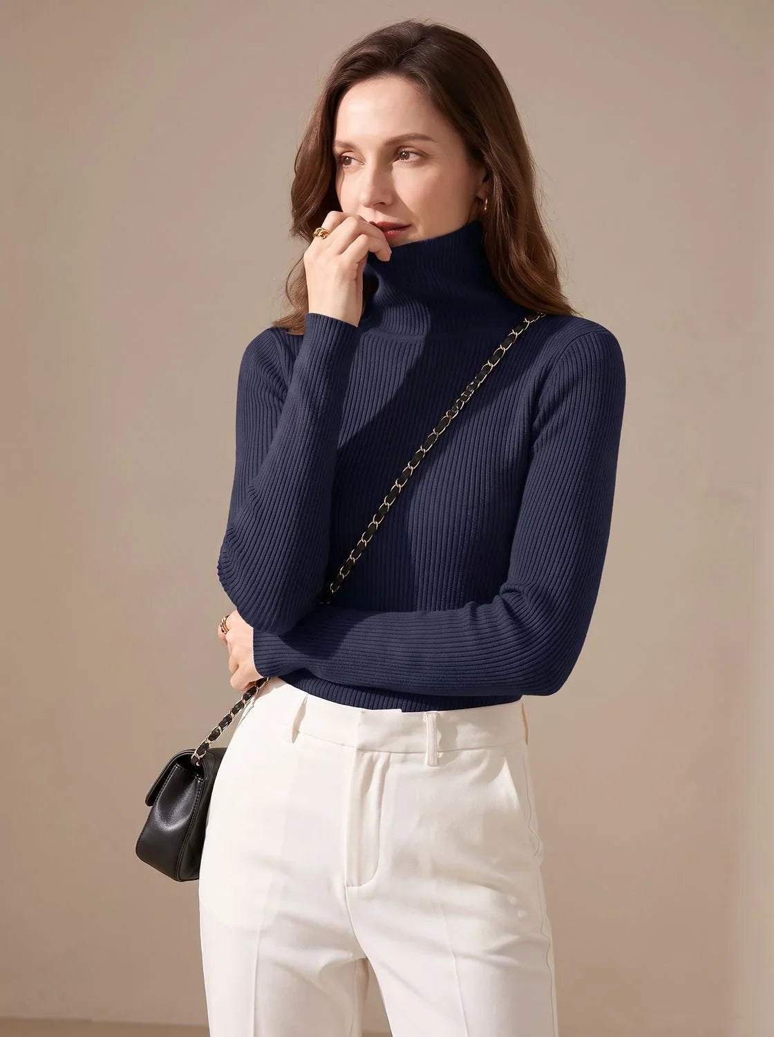 Mujer Jersey de Cuello Alto de Punto | Acanalado & Corte Entallado | Otoño e Invierno