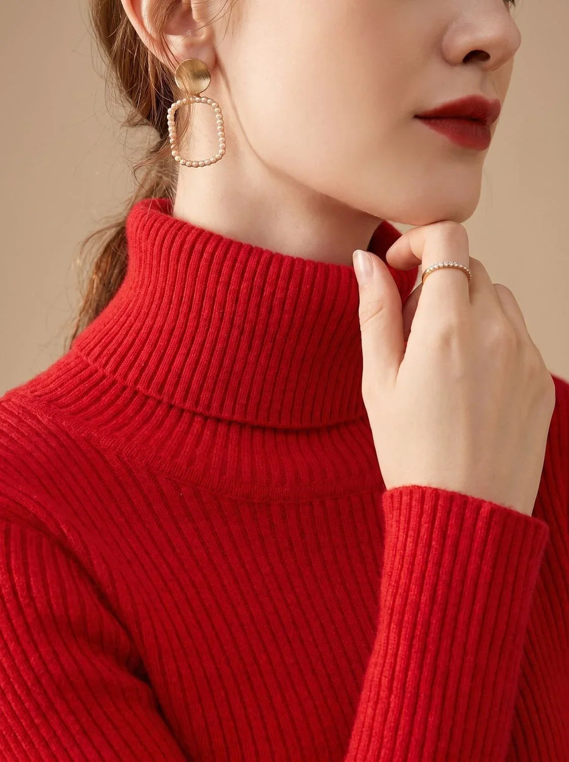 Mujer Jersey de Cuello Alto de Punto | Acanalado & Corte Entallado | Otoño e Invierno