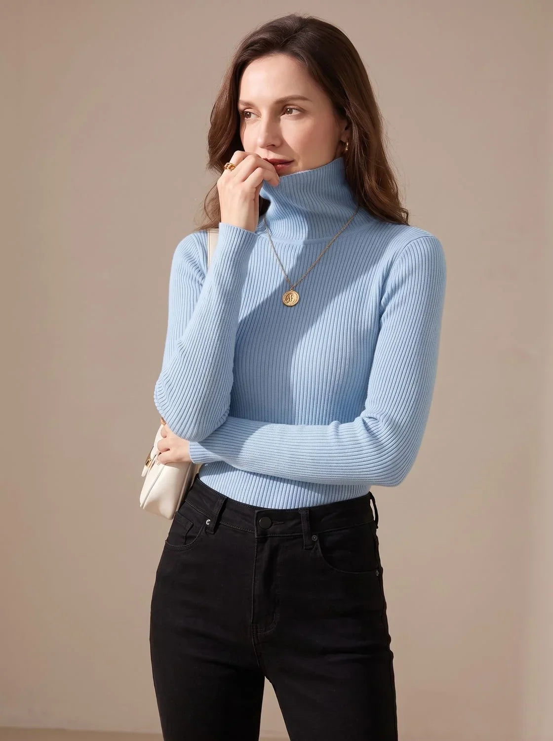 Mujer Jersey de Cuello Alto de Punto | Acanalado & Corte Entallado | Otoño e Invierno