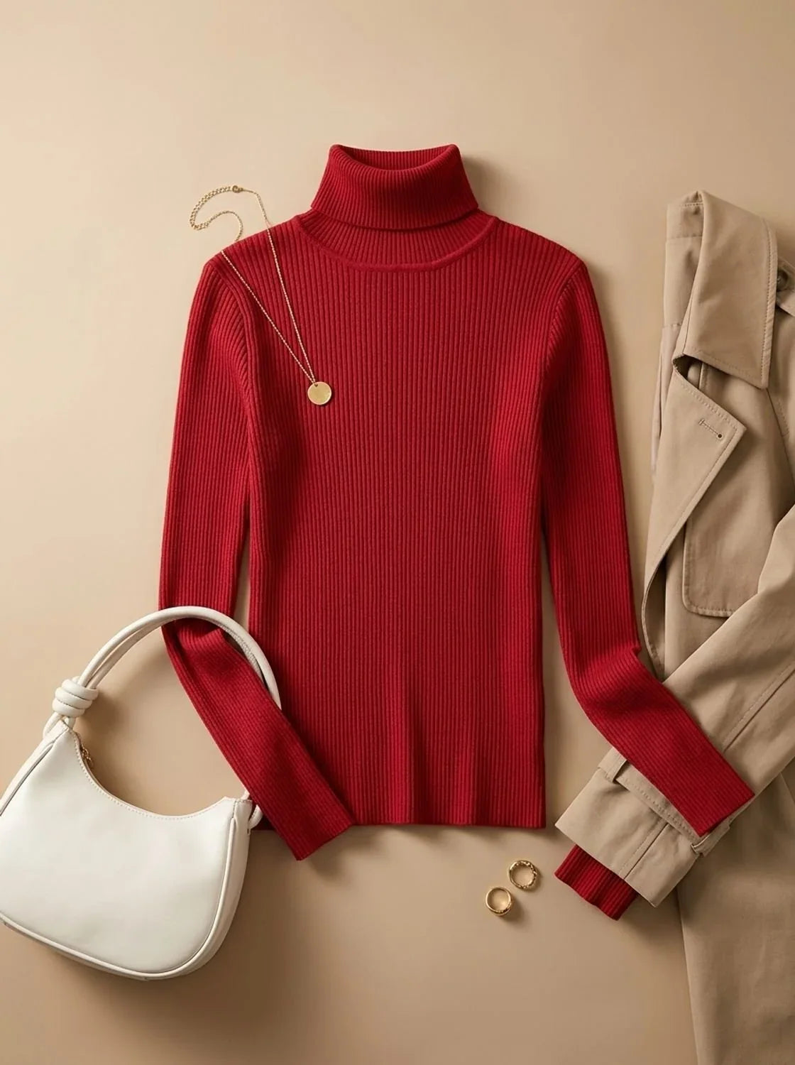 Mujer Jersey de Cuello Alto de Punto | Acanalado & Corte Entallado | Otoño e Invierno