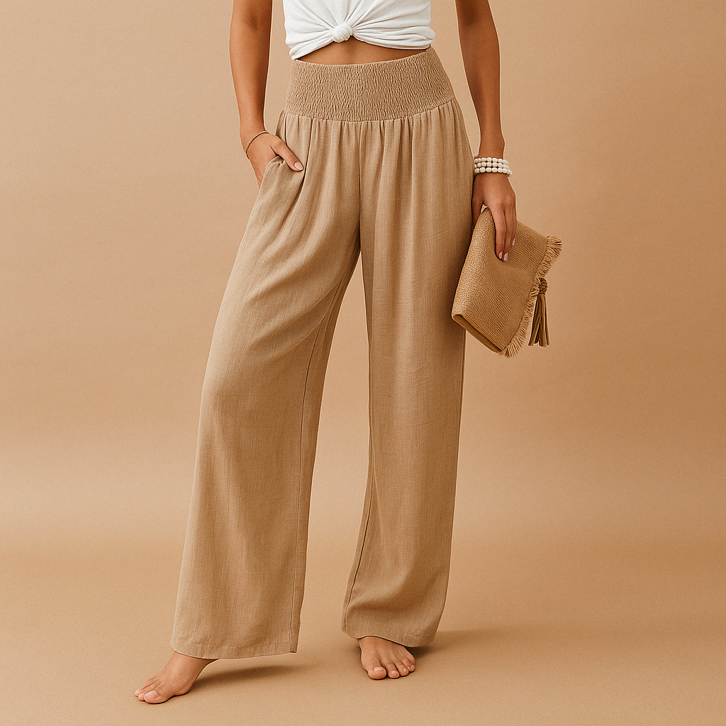 Pantalón de lino elegante de talle alto para mujer | Mezcla de algodón y lino