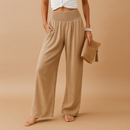 Pantalón de lino elegante de talle alto para mujer | Mezcla de algodón y lino