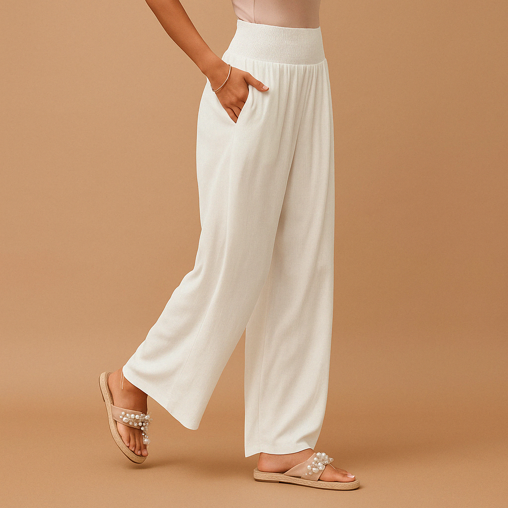 Pantalón de lino elegante de talle alto para mujer | Mezcla de algodón y lino