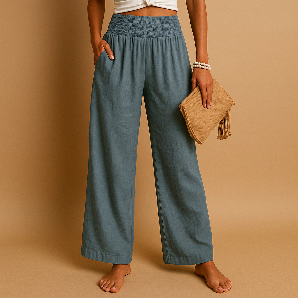 Pantalón de lino elegante de talle alto para mujer | Mezcla de algodón y lino