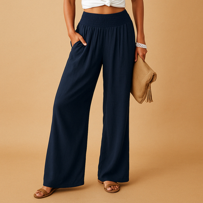 Pantalón de lino elegante de talle alto para mujer | Mezcla de algodón y lino