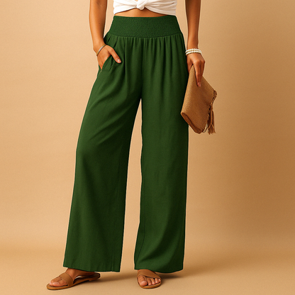 Pantalón de lino elegante de talle alto para mujer | Mezcla de algodón y lino