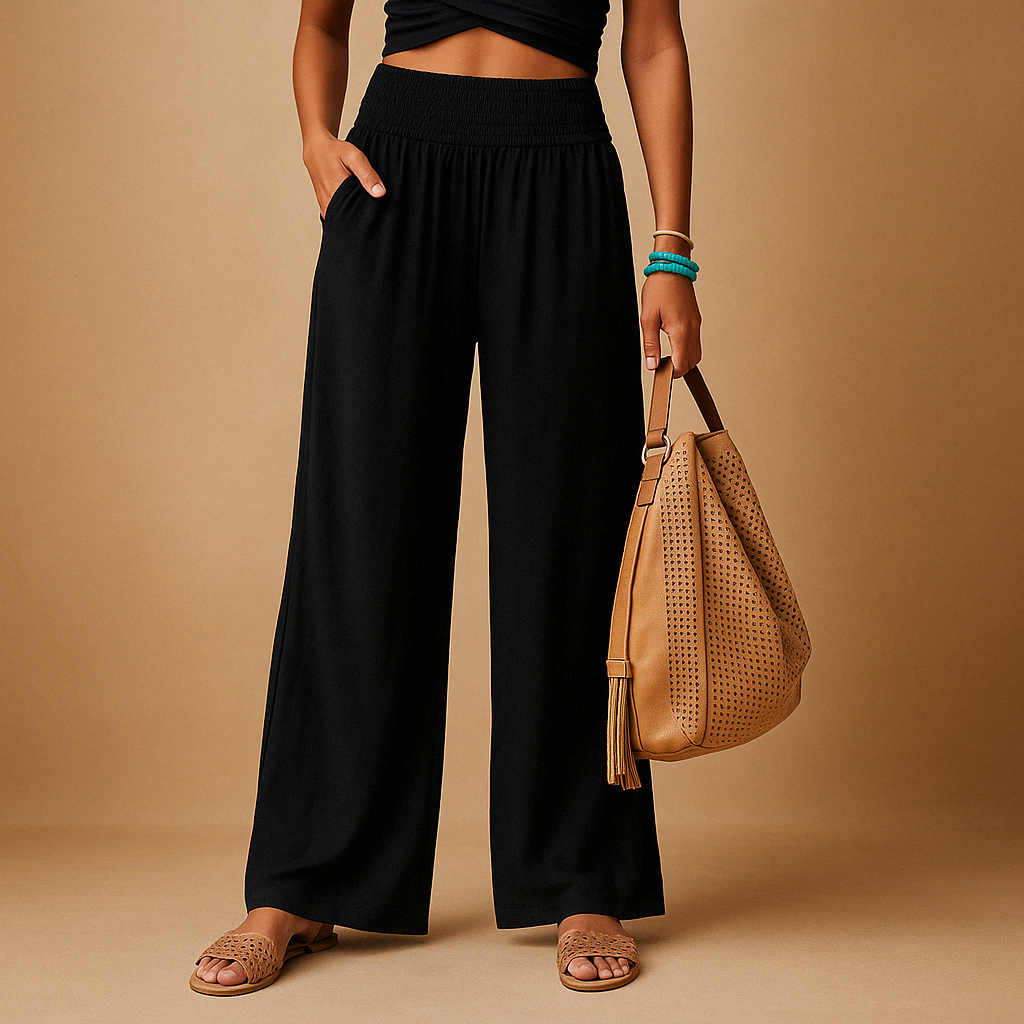 Pantalón de lino elegante de talle alto para mujer | Mezcla de algodón y lino