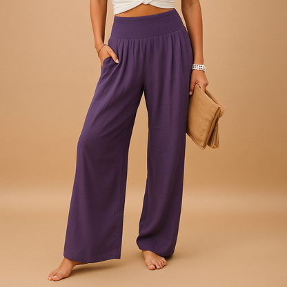 Pantalón de lino elegante de talle alto para mujer | Mezcla de algodón y lino