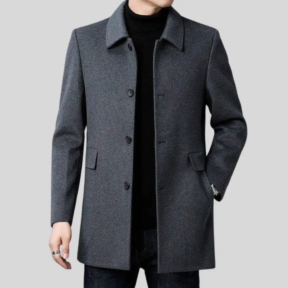 Hombre Abrigo Clásico de Lana | Cierre de Botones & Cuello Clásico | Otoño e Invierno