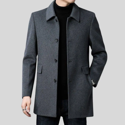 Hombre Abrigo Clásico de Lana | Cierre de Botones & Cuello Clásico | Otoño e Invierno
