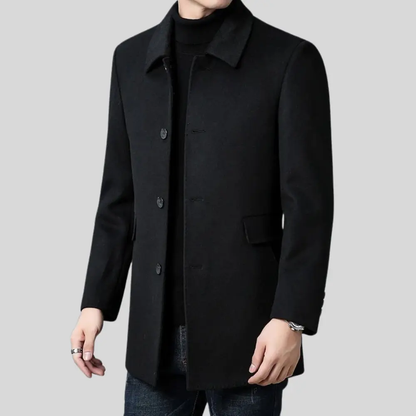 Hombre Abrigo Clásico de Lana | Cierre de Botones & Cuello Clásico | Otoño e Invierno