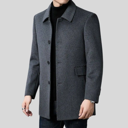 Hombre Abrigo Clásico de Lana | Cierre de Botones & Cuello Clásico | Otoño e Invierno