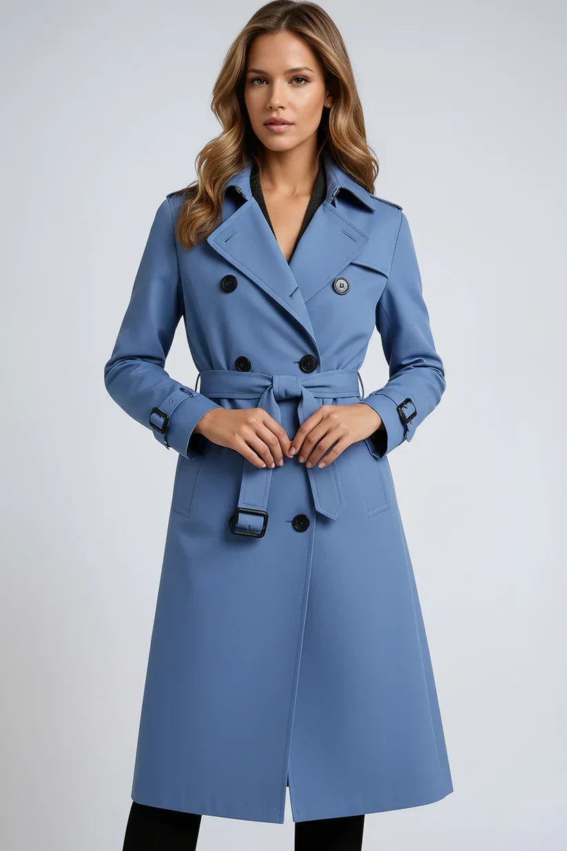 Mujer Gabardina Larga | Doble Botonadura & Forro Estampado | Invierno