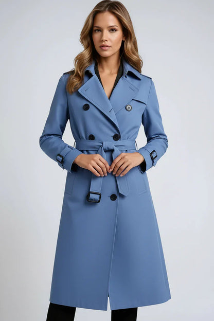 Mujer Gabardina Larga | Doble Botonadura & Forro Estampado | Invierno