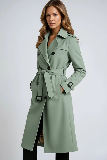 Mujer Gabardina Larga | Doble Botonadura & Forro Estampado | Invierno