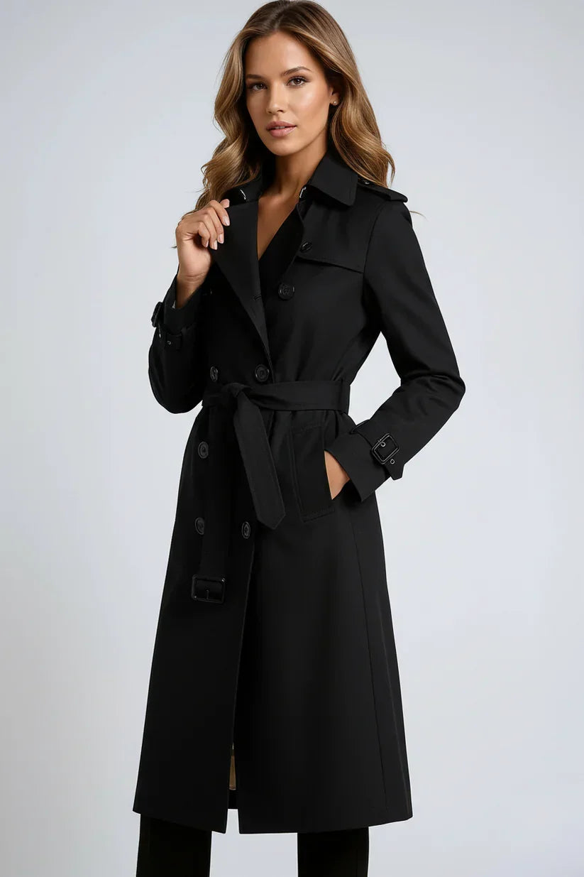 Mujer Gabardina Larga | Doble Botonadura & Forro Estampado | Invierno